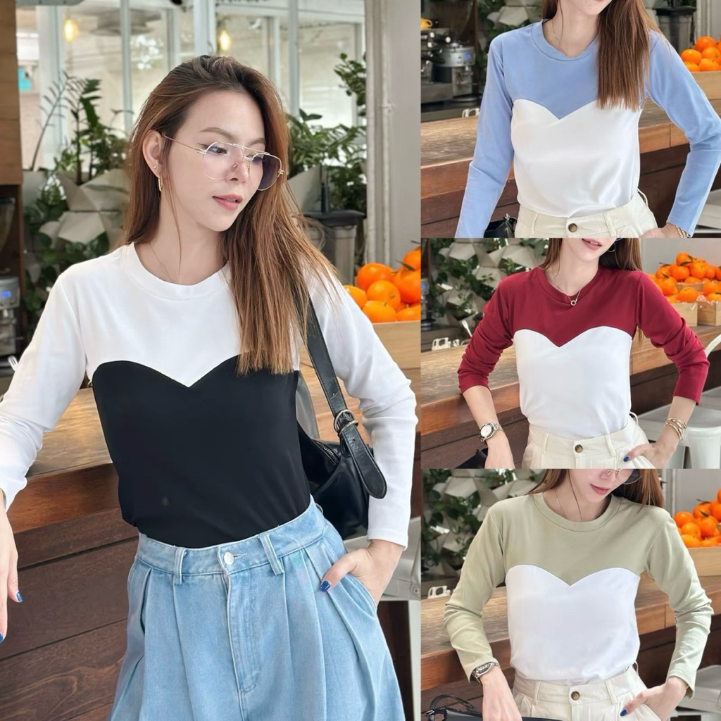 146-147 เสื้อยืด แขนยาวทูโทน รุ่นWannjai(หวานใจ) ผ้าCotton supersofe