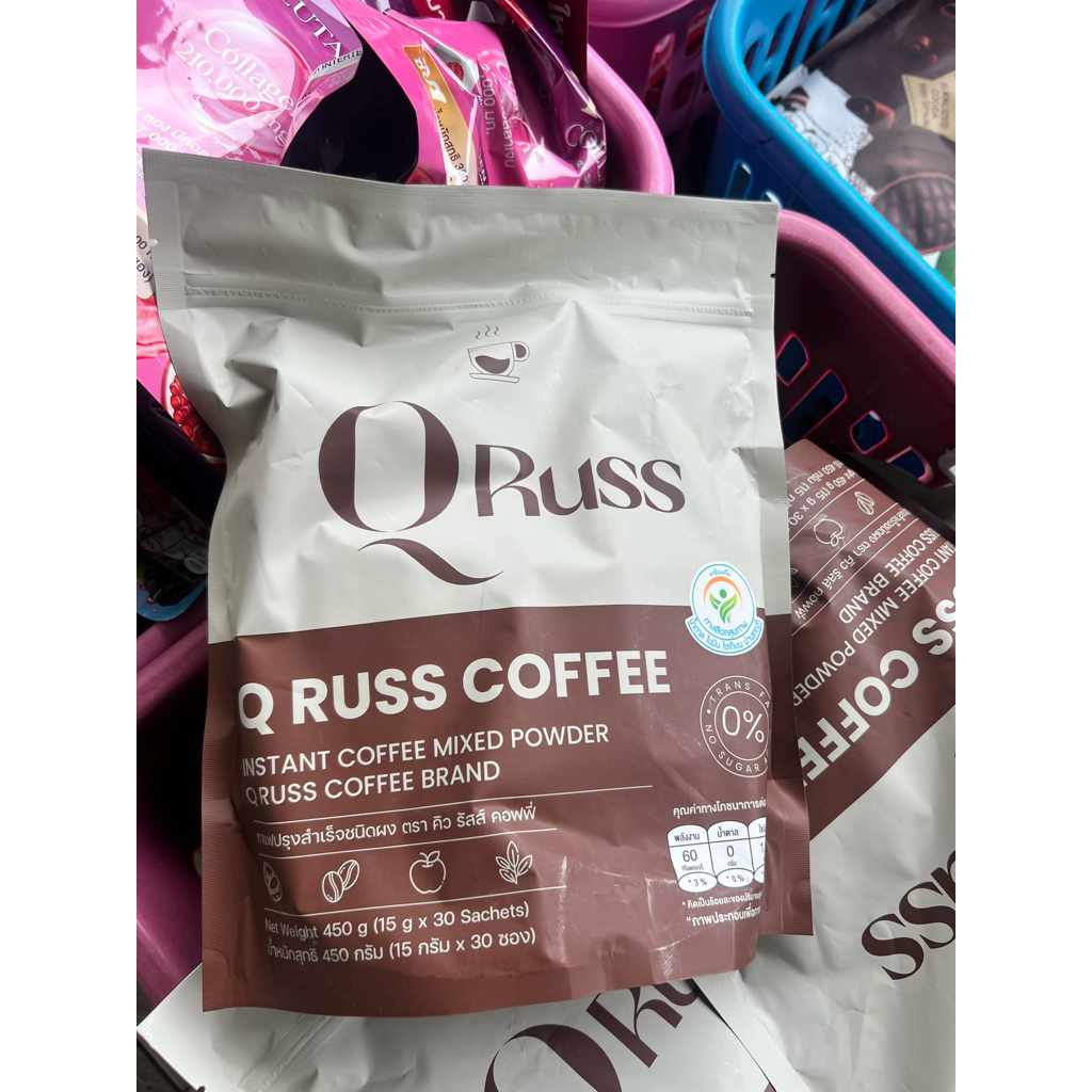 พร้อมส่งคิว กาแฟ QRuss Coffee Plus คิว รัสส์ คอฟฟี่ พลัส 1 ห่อบรรจุ 30 ซอง ( ของแท้ จากบริษัท )