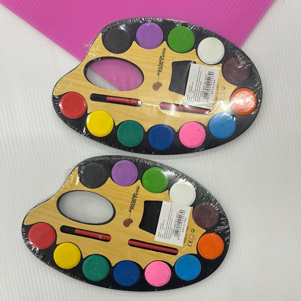 ( ยกโหล 12 แพ็ค) No.1451 จานสี ถาดสี จานระบายสีพร้อมสีและพู่  หนึ่งแผงมี 12 สี ได้ทั้งหมด 12 แพ็ค
