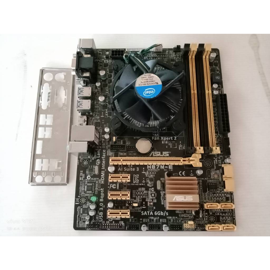 Mainboard 1150 Asus H87M-E มีฝาหลัง + CPU Intel Xeon E3 1225 V3 (4คอร์ 4 เทรด) พร้อมซิงค์พัดลม