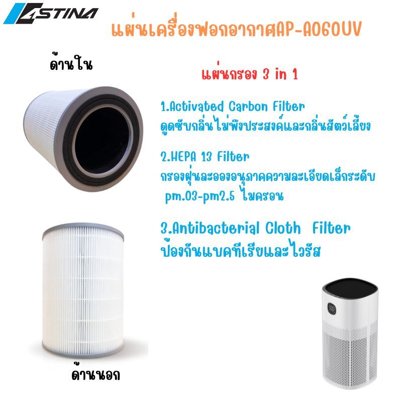 Astina แผ่นฟอกอากาศ Filterเครื่องฟอกอากาศ รุ่น AP-A060UV  สินค้าแท้จากแบรนด์และบริษัทโดยตรง เปลี่ยนคืนเคลมภายใน7วัน