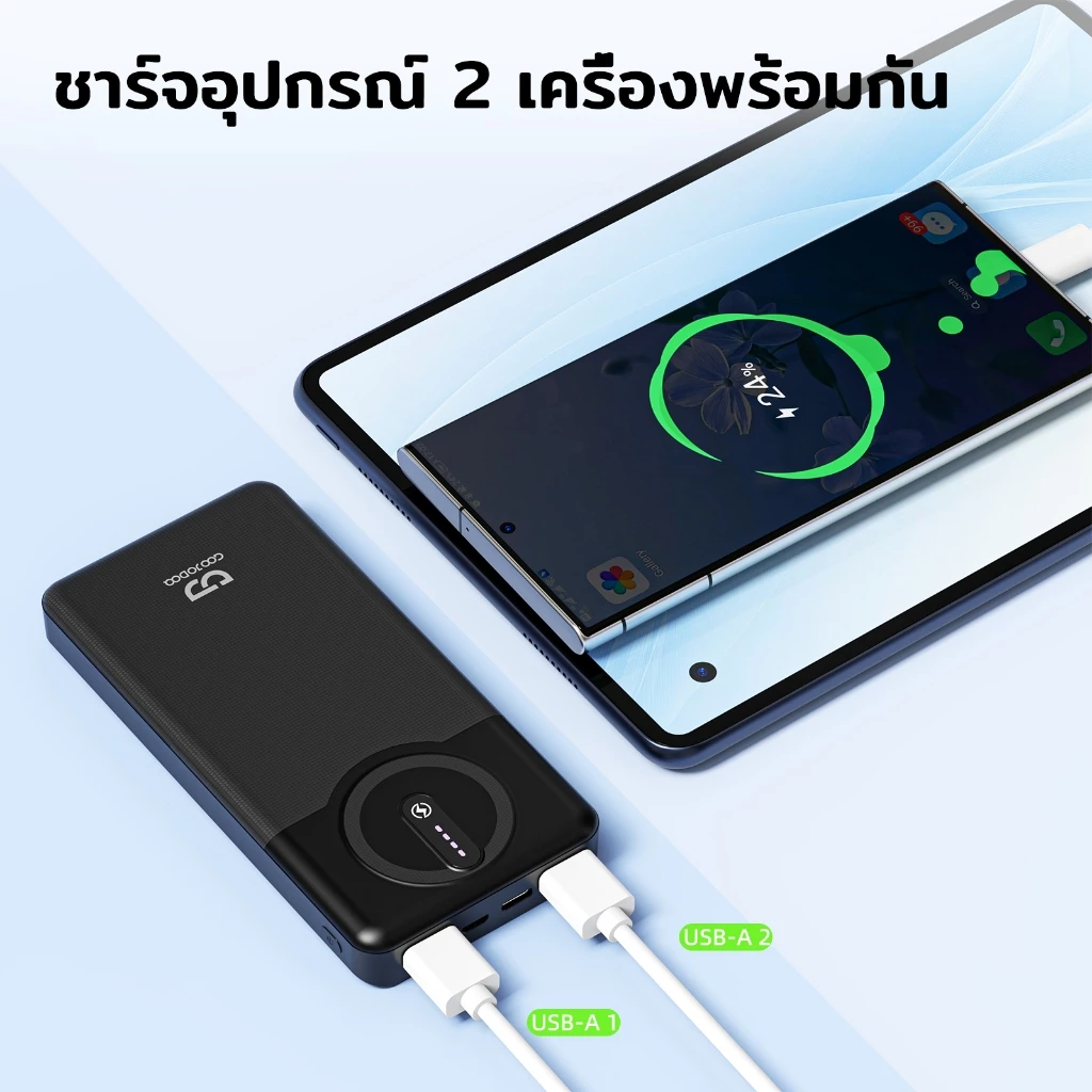 GOOJODOQ 10000/20000mah Powerbank แบตสํารอง อินเทอร์เฟซเอาท์พุต 4 ช่องพร้อม 2 เส้น พาวเวอร์แบงค์พกพา thumbnail 6