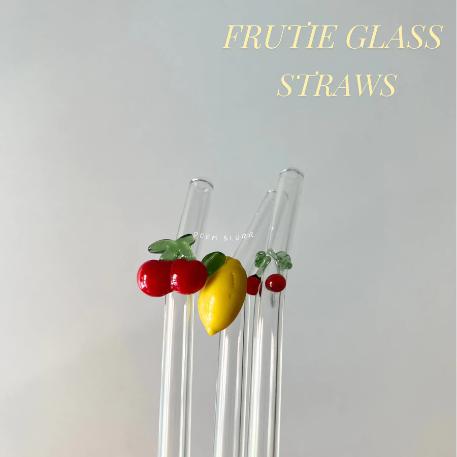 พร้อมส่ง หลอดเชอรี่ หลอดผลไม้ Frutie glass straws🍒 หลอดมัทฉะ หลอดน่ารัก หลอดแก้ว เป็นแก้วทั้งชิ้น น่าสะสม