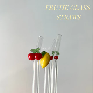 พร้อมส่ง หลอดเชอรี่ หลอดผลไม้ Frutie glass straws🍒 หลอดมัทฉะ หลอดน่ารัก หลอดแก้ว เป็นแก้วทั้งชิ้น น่าสะสม