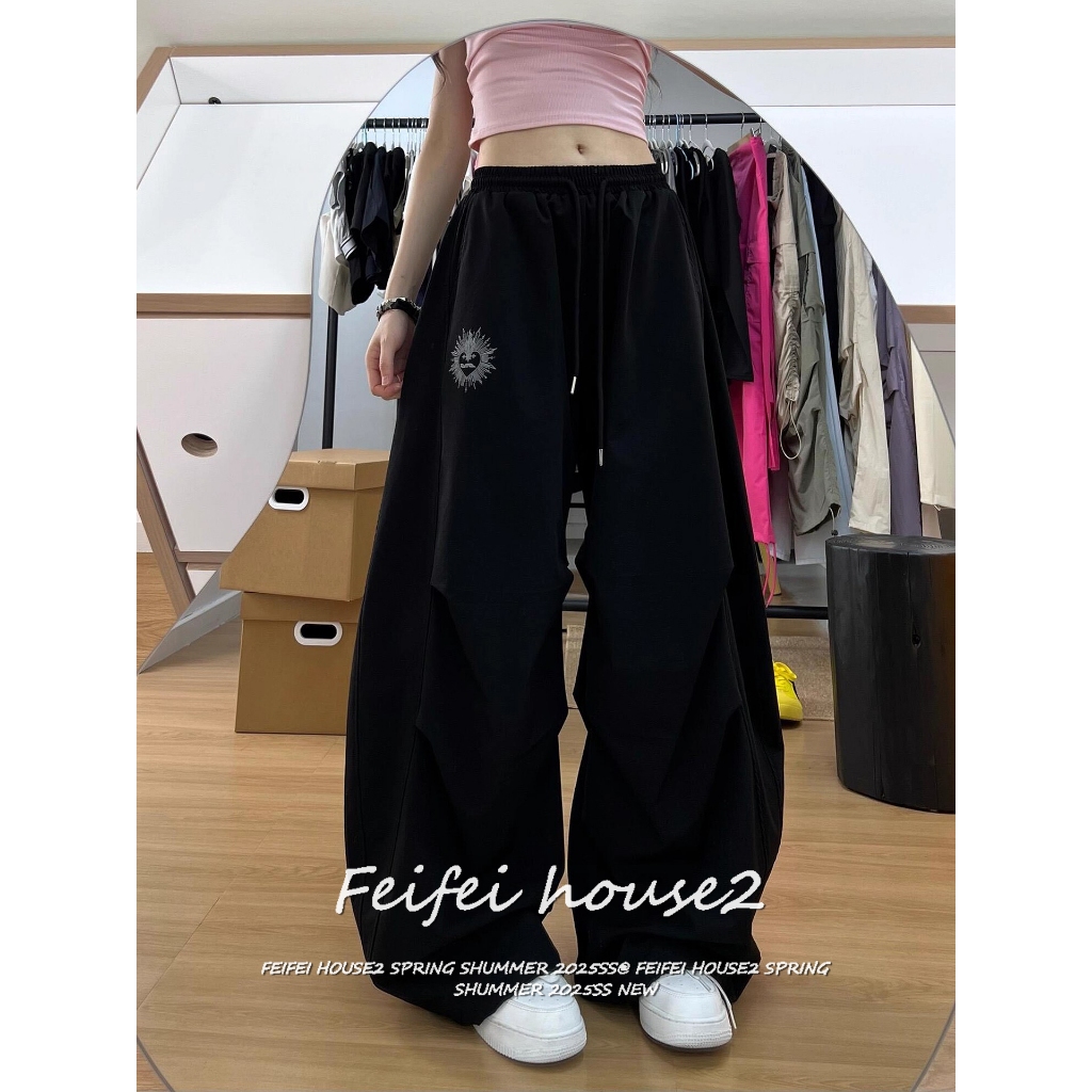 [Quick-drying fabric jazz dance sports pants]กางเกงขากว้างเชือกจับจีบสไตล์แจ๊สแดนซ์สำหรับผู้หญิงในช่วงฤดูร้อน