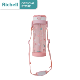 Richell (ริเชลล์) แก้วหลอดดูดกันสำลัก AQULEA 450 มล. พร้อมสายคล้องคอ ลายใหม่