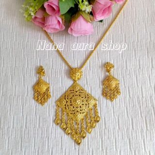 สร้อยคอชุดไทยพร้อมต่างหูหนีบ สีทอง เครื่องประดับชุดไทย