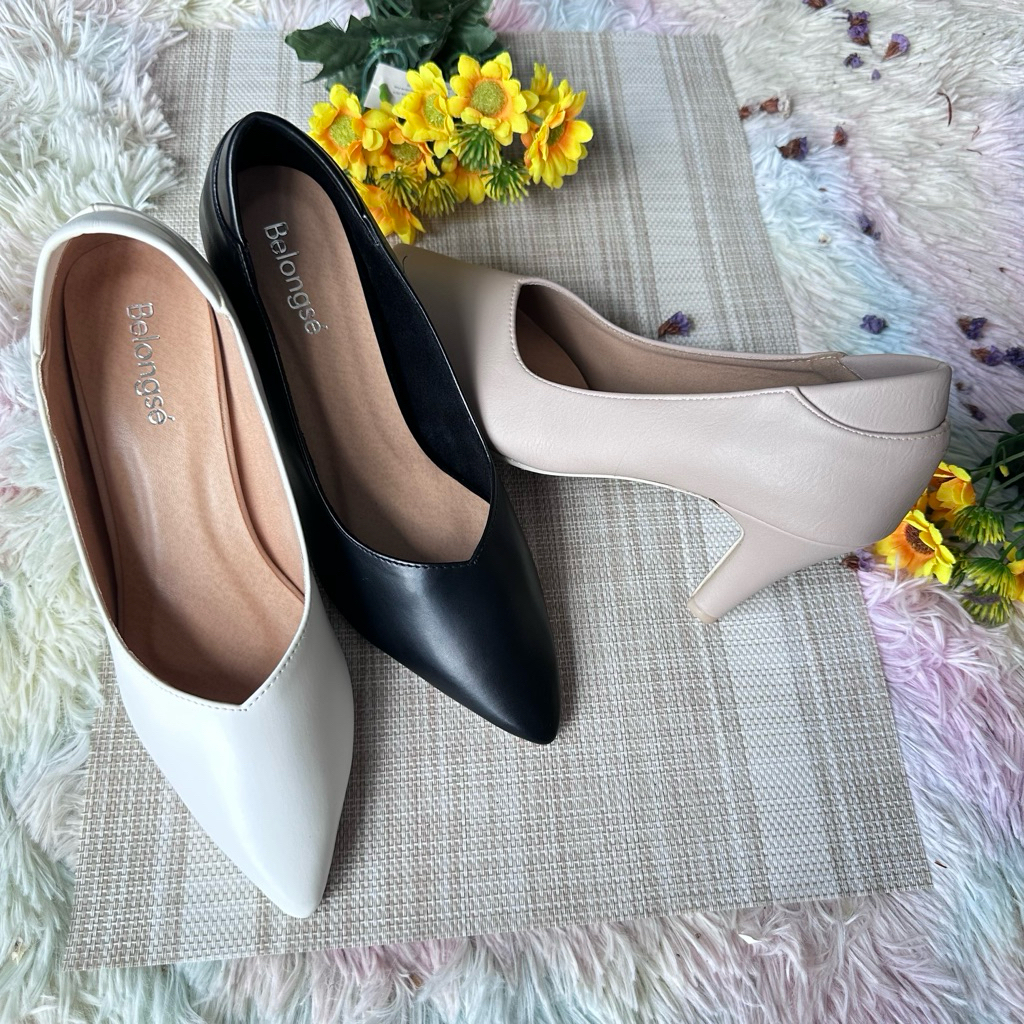 B03:พร้อมส่งไทย👠คัชชูหน้าวี หนังนิ้ม สูง3นิ้ว Size 35-40(belongse) Size41-45 (P&A)2.5นิ้ว