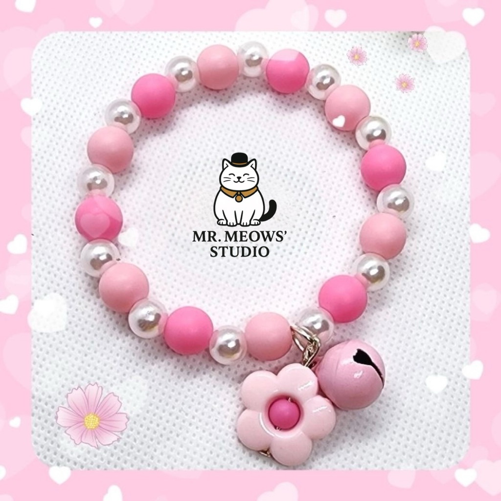 ปลอกคอแมว ลูกปัดใหญ่10มิล สร้อยคอสัตว์เลี้ยง เอ็นยืดอย่างดี (มีหลายสี)🌈🌺