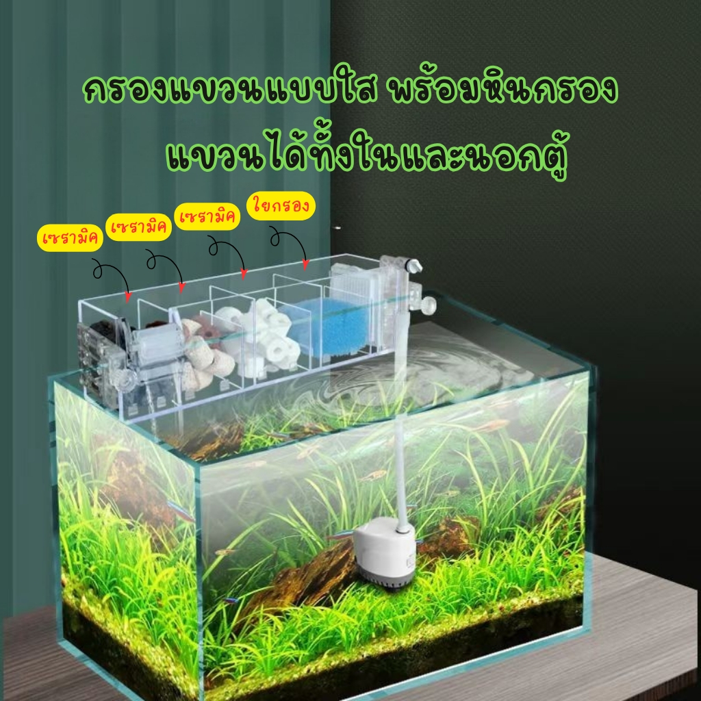 ส่งของในไทย กรองบนตู้ปลา กรองแขวน Top Filter แบบใส สำหรับตู้ปลา ไม่รวมวัสดุกรองน้ำ