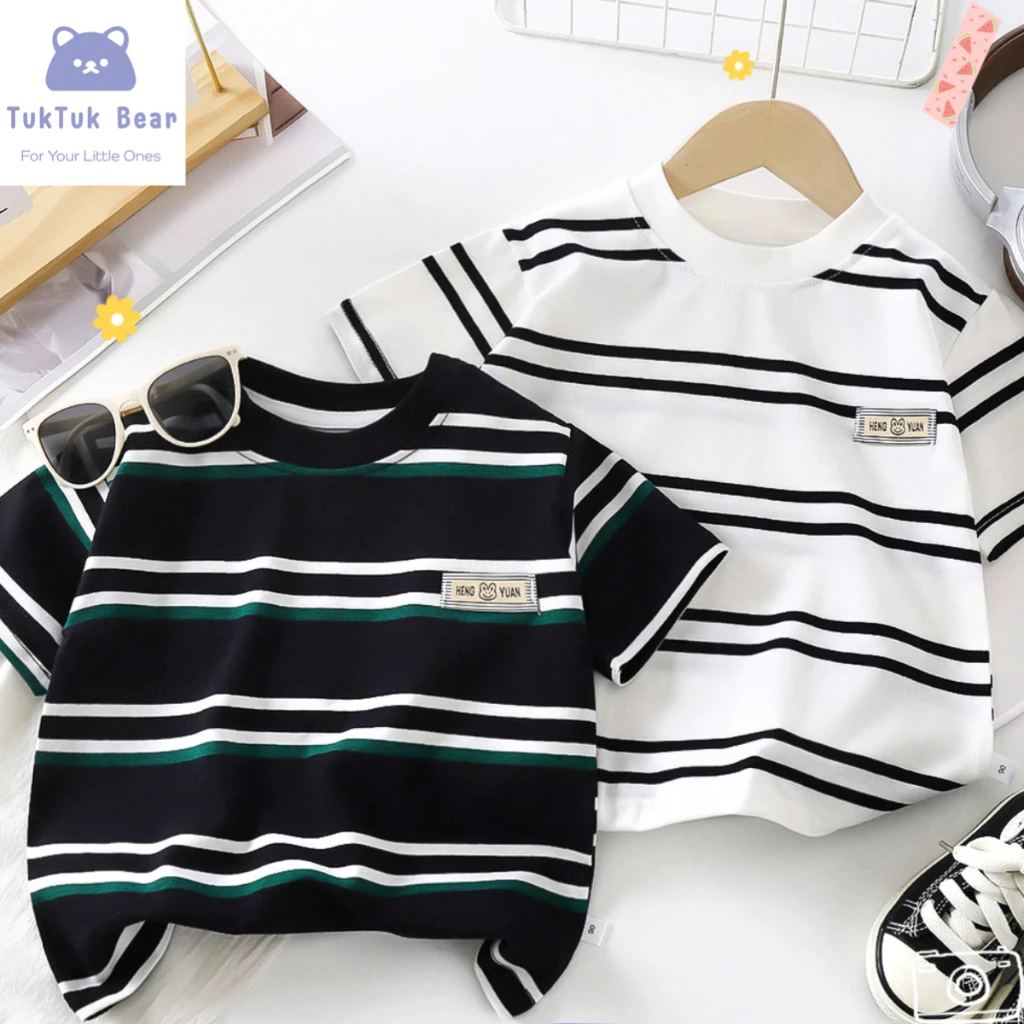 เสื้อยืดแฟชั่นเด็ก เสื้อแขนสั้นเด็กลายทาง ผ้าฝ้าย นุ่มสบาย ใส่ไม่ระคายผิว สำหรับเด็กชาย-เด็กหญิง ไซส์ 90-150