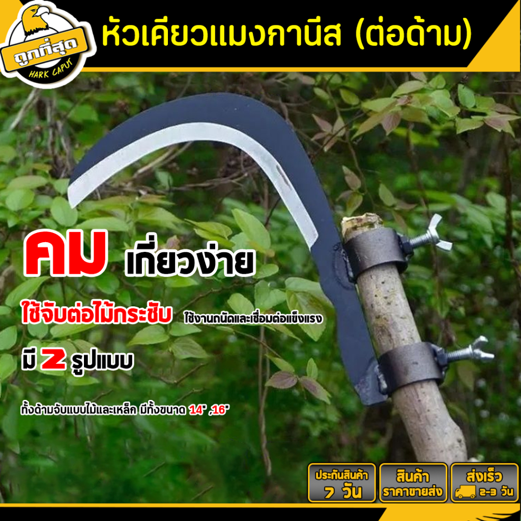 🔥ลดล้างสต็อค🔥เคียวเกี่ยวข้าว 10 นิ้ว หัวเคียวสวมไม้ ใบมีดโค้ง ใช้สำหรับตัดไม้ ตัดหญ้า ตัดแต่งกิ่งไม้
