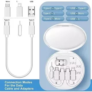 ใหม่ ชุดสายชาร์จ USB Type-C 4-in-1 พร้อมกล่องเก็บขนาดกะทัดรัดประกอบด้วยสาย ที่เก็บซิมการ์ด พร้อมส่ง