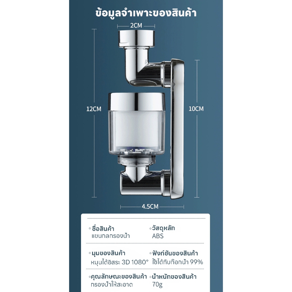 เครื่องกรองต่อปลายก๊อกน้ำ หมุนได้ 360 องศา หัวก๊อกกรองน้ำ มีฟิลเตอร์กรอง กรองแบคทีเรีย และสิ่งสกปรก กรองน้ำสะอาด - รูปที่ 6