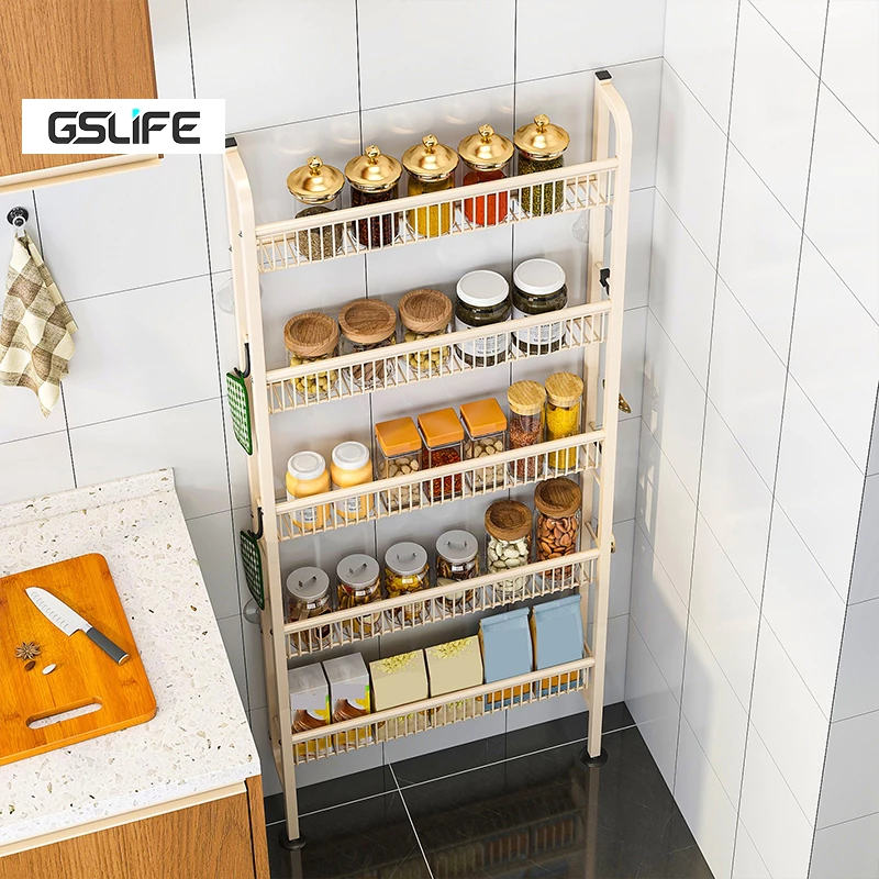 GSlife ชั้นวางแคบ 5 ชั้นสำหรับเก็บของในครัวและห้องน้ำ ใช้พื้นที่ว่างหลังบานประตู ติดตั้งแบบไม่ต้องเจาะผนัง