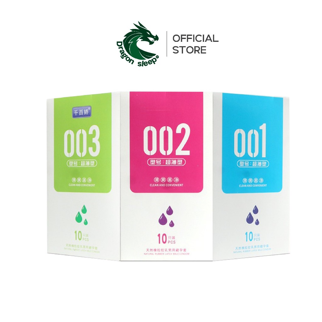 Qianbaijiao ถุงยางอนามัยบาง 001 002 003 ชนิดเรียบ เพิ่มไฮยาลูรอน ไซส์ 52+-2