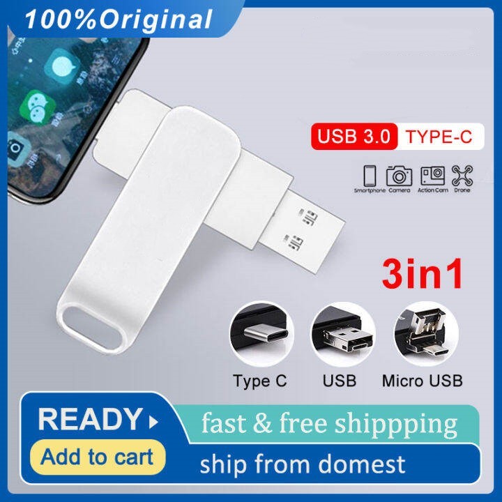 OTG 3 in 1 Flash Drive Type-C USB 3.0 2TB/1TB/512GB  Pendrive Para Android สมาร์ทโฟนแล็ปท็อป FLASHDISK