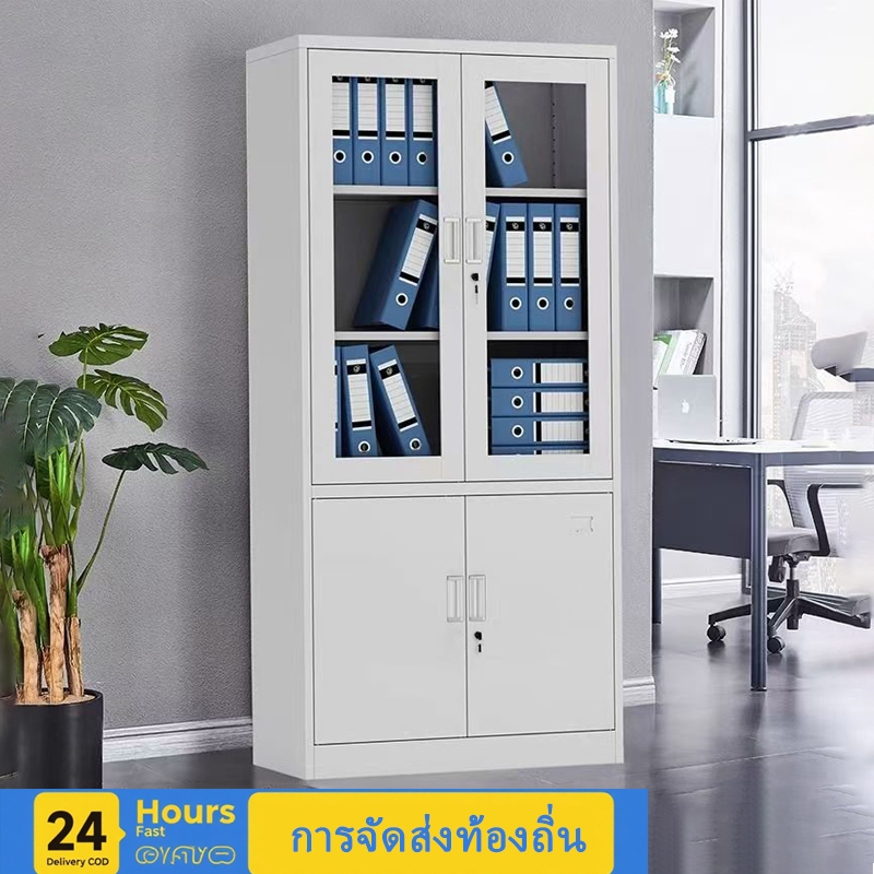 2 ประตู ตู้สำนักงาน/ตู้เก็บเอกสารประตูกระจก / ตู้เก็บของ / ตู้โชว์ / ล็อคได้/สีขาวเรียบง่าย
