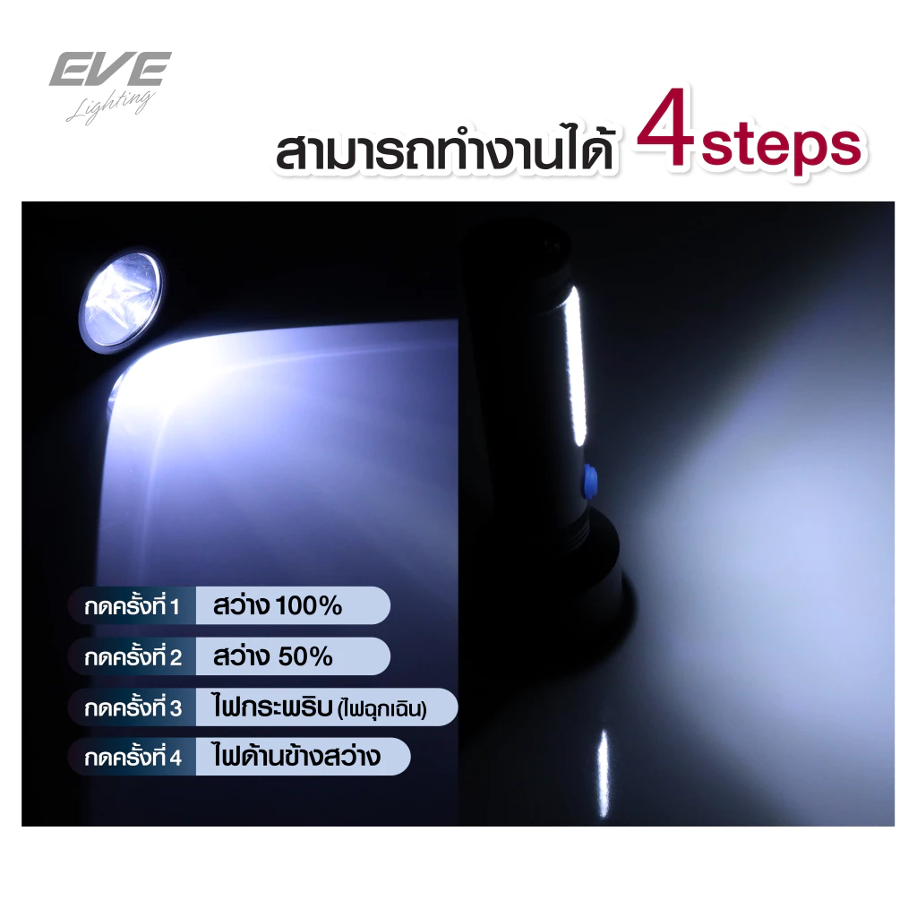 EVE ไฟฉาย LED แรงสูง ชาร์จ TYPE-C ปรับ 4 โหมด thumbnail 4