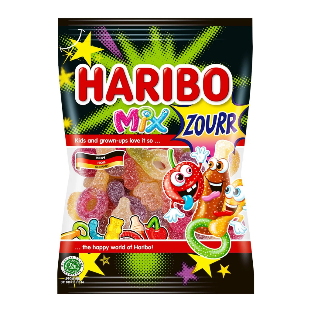 ฮาริโบ้ มิกซ์ซาวร์ Haribo Mix วุ้นเจลาตินกลิ่นผลไม้รวมและโคล่าผสมเลมอน 80 กรัม