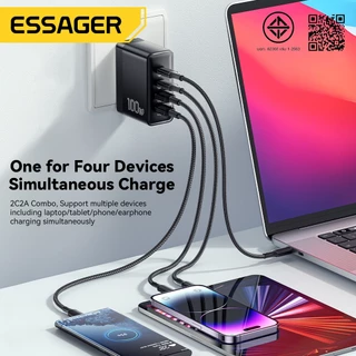 Essager 100W ที่ชาร์จ2C2A GaN USB C ชาร์จเร็ว QC PD Type C ชาร์จเร็วสำหรับ Samsung IP Huawei เครื่องชาร์จโทรศัพท์
