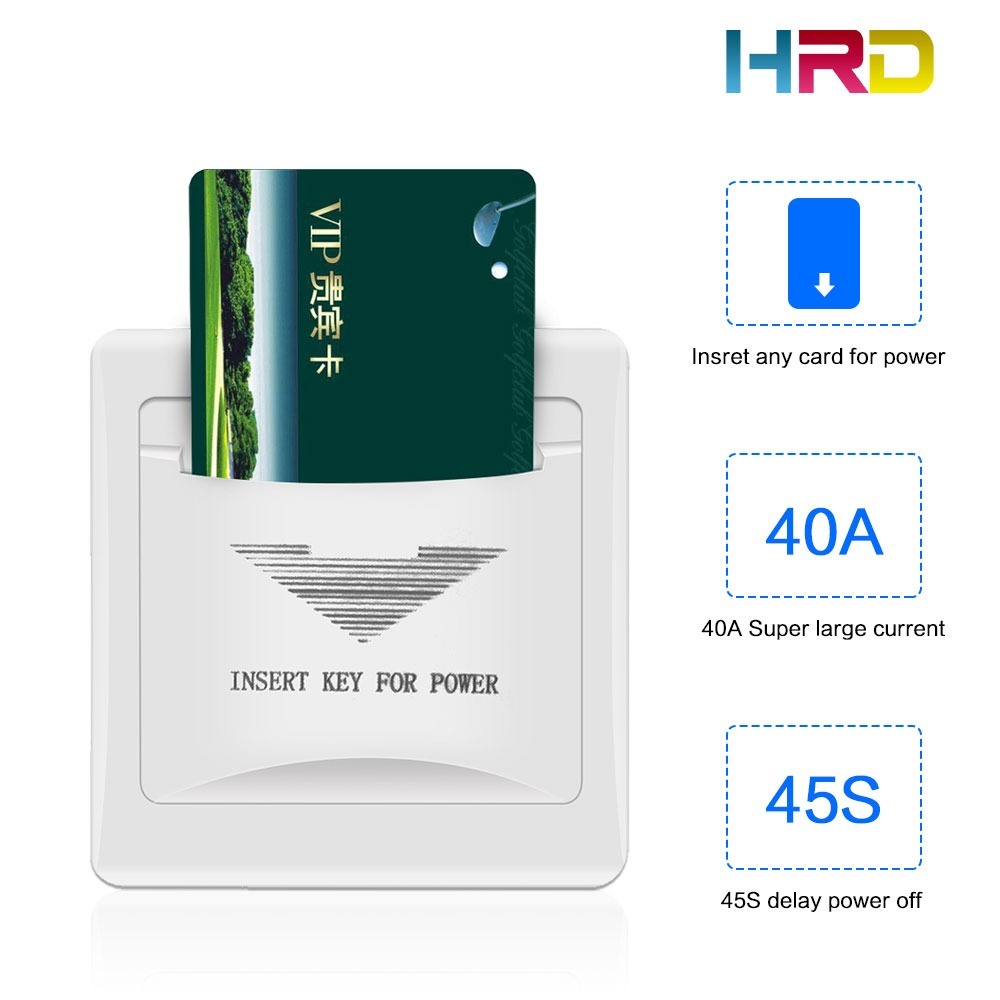 40A Hotel Wall Switch White Insert Any PVC Plastic Paper RFID 125KHz/13.56MHz Card To Take Power 45s