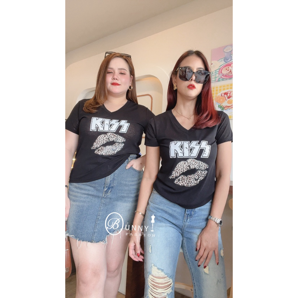 A191 BunnyFashion เสื้อสลาฟคอวีสกรีนลาย มี 3 ขนาดไซส์ เสื้อยืดผ้าบาง