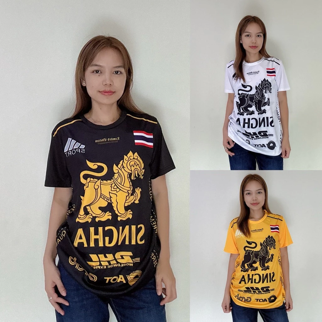 มาใหม่#เสื้อกีฬาแขนสั้น พิมพ์ลาย ผ้าไมโคร ใส่สบายระบายอากาศได้ดี ทรงคอกลม ใส่ได้ทั้งชายและหญิง(สิงห์)M-3XL