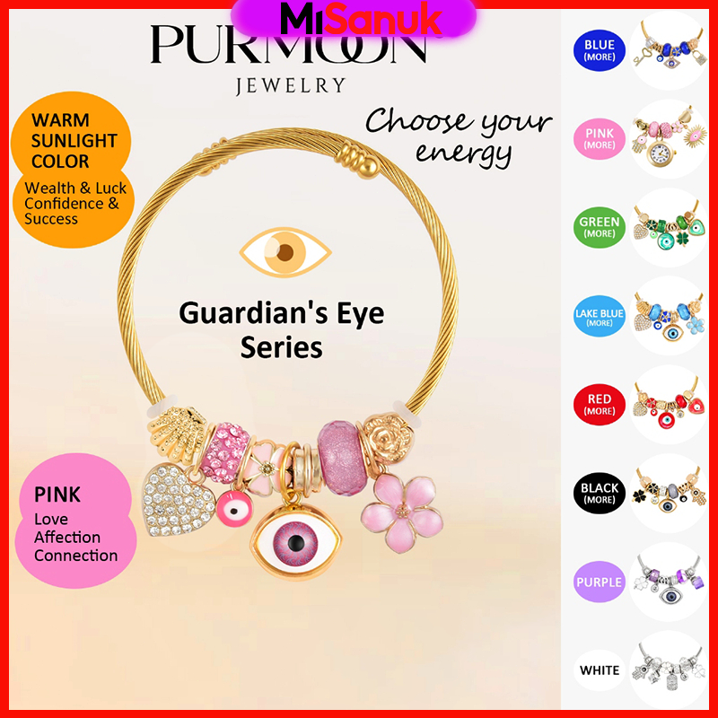 Purmoon Lucky Charm กําไลข้อมือน่ารักลูกปัด Lady Devil Eye สร้อยข้อมือผู้หญิง สแตนเลสปรับได้ ของขวัญ unisex สำหรับวันเกิ