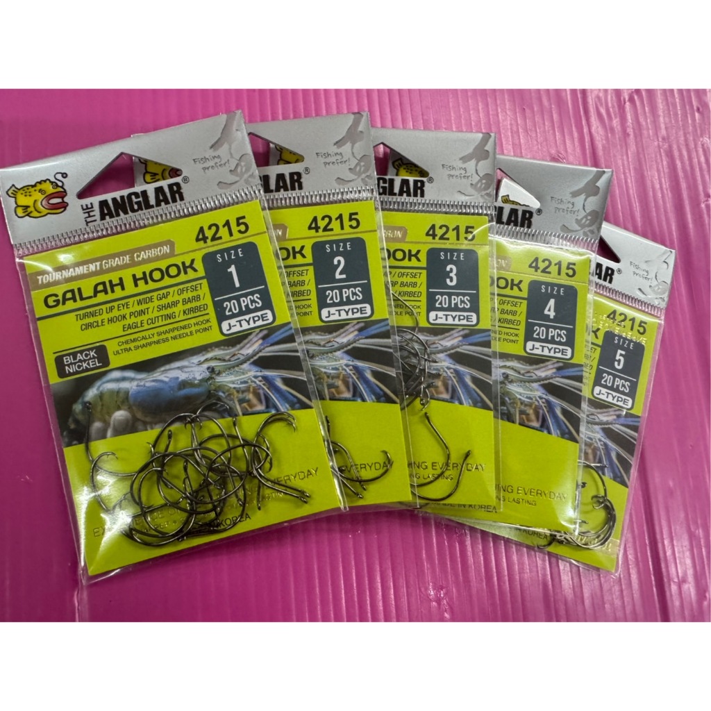 เบ็ดตกกุ้ง The Anglar galah hook รหัส 4215 แบบตูดห่วง คมเพียวบางหน้ากว้าง กุ้งจับเบ็ดติดได้ดี มีเข้ามา 5 เบอร์ พร้อมส่ง