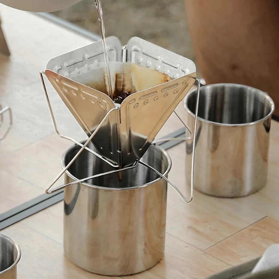 กรวยดริปกาแฟ​ สแตนเลส​ แบบพับ​ได้​ สำหรับแค้มป์​ปิ้ง Folding Coffee Dripper