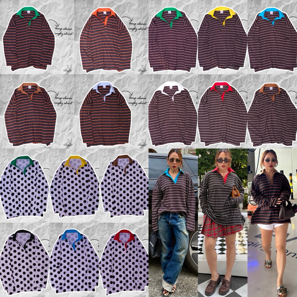 Bright by Aruna:Rugby polo Shirt เสื้อยืดปกโปโลแขนยาว อก50“ยาว27”