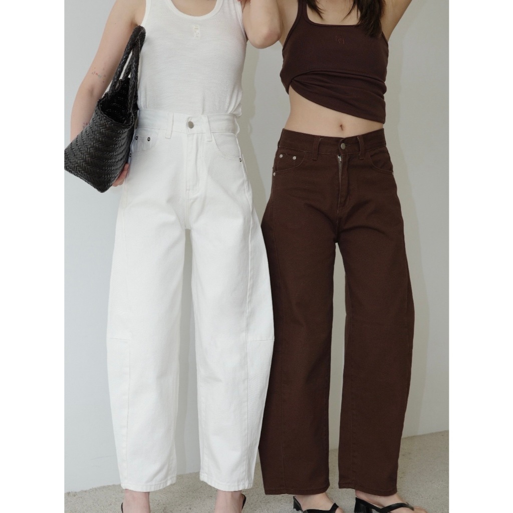 BXB - BARREL JEANS กางเกงทรงบาเลลสีพื้น | ส่งด่วน