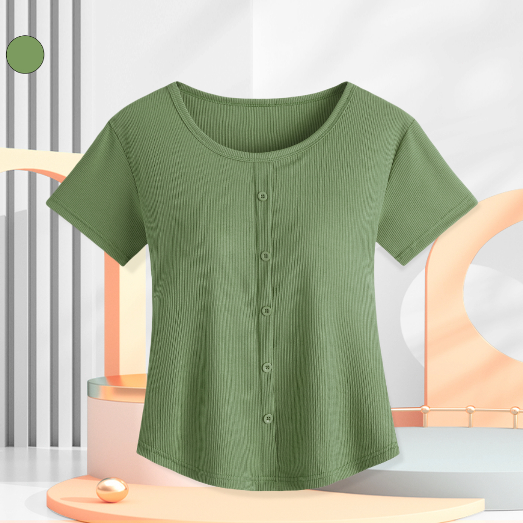 เสื้อยืดแขนสั้นแฟชั่นผู้หญิงฤดูร้อน 2025 ใหม่ สีทึบ พักผ่อน เสื้อสวมหัว ความสบาย. ไหมน้ำแข็ง ความยืดหยุ่น ดูผอมลง