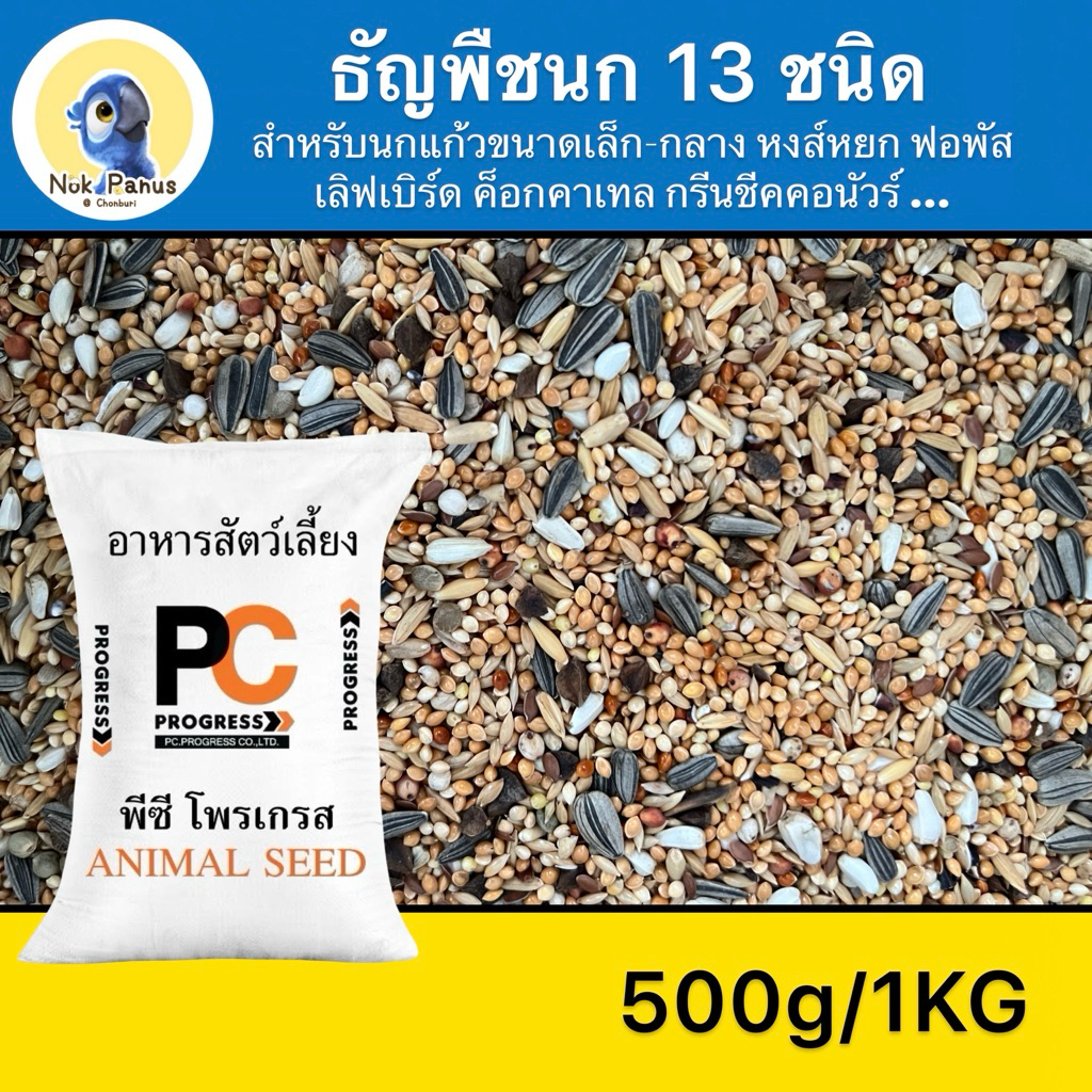 ธัญพืชรวม 13 ชนิด สำหรับนกแก้วขนาดเล็ก-กลาง สำหรับนกแก้วเล็ก-กลาง หงส์หยก ฟอพัส เลิฟเบิร์ด  ค็อกคาเทล กรีนชีคคอนัวร์