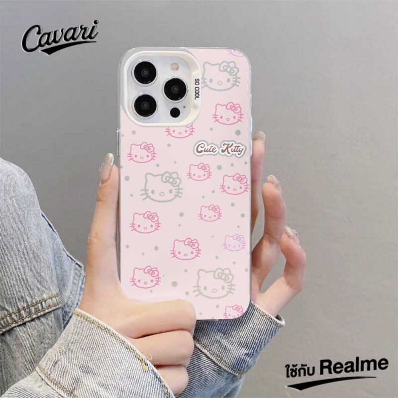 เคส IMD ชุบลายแมวคิตตี้สุดแฟชั่นเรียบง่ายเข้ากันได้กับ Realme C53 C35 C20 C30 C55 C12 C11 C51 C21 6i 5 8i 7i C15 C67 C25