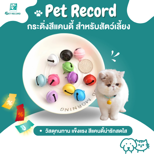 Pet Record ปลอกคอกระดิ่ง ขนาด 22 มม. สีแคนดี้ สําหรับสัตว์เลี้ยง สุนัข แมว DIY