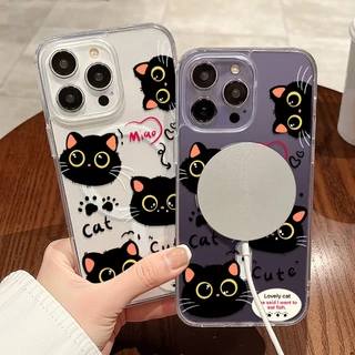 เคส For Samsung A57 A37 S26 Ultra S24 FE A07 A17 A55 5G A16 A56 A36 A06 A15 A54 A35 เคสแม่เหล็กใสรูใหญ่ ลายอุ้งเท้าแมว