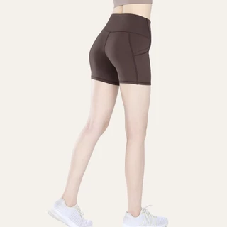 GYMHUB กางเกงโยคะเอวสูงมีกระเป๋า ยืดหยุ่นกระชับ กางเกงขาสั้นออกกำลังกายกีฬาบางและระบายอากาศได้ดี