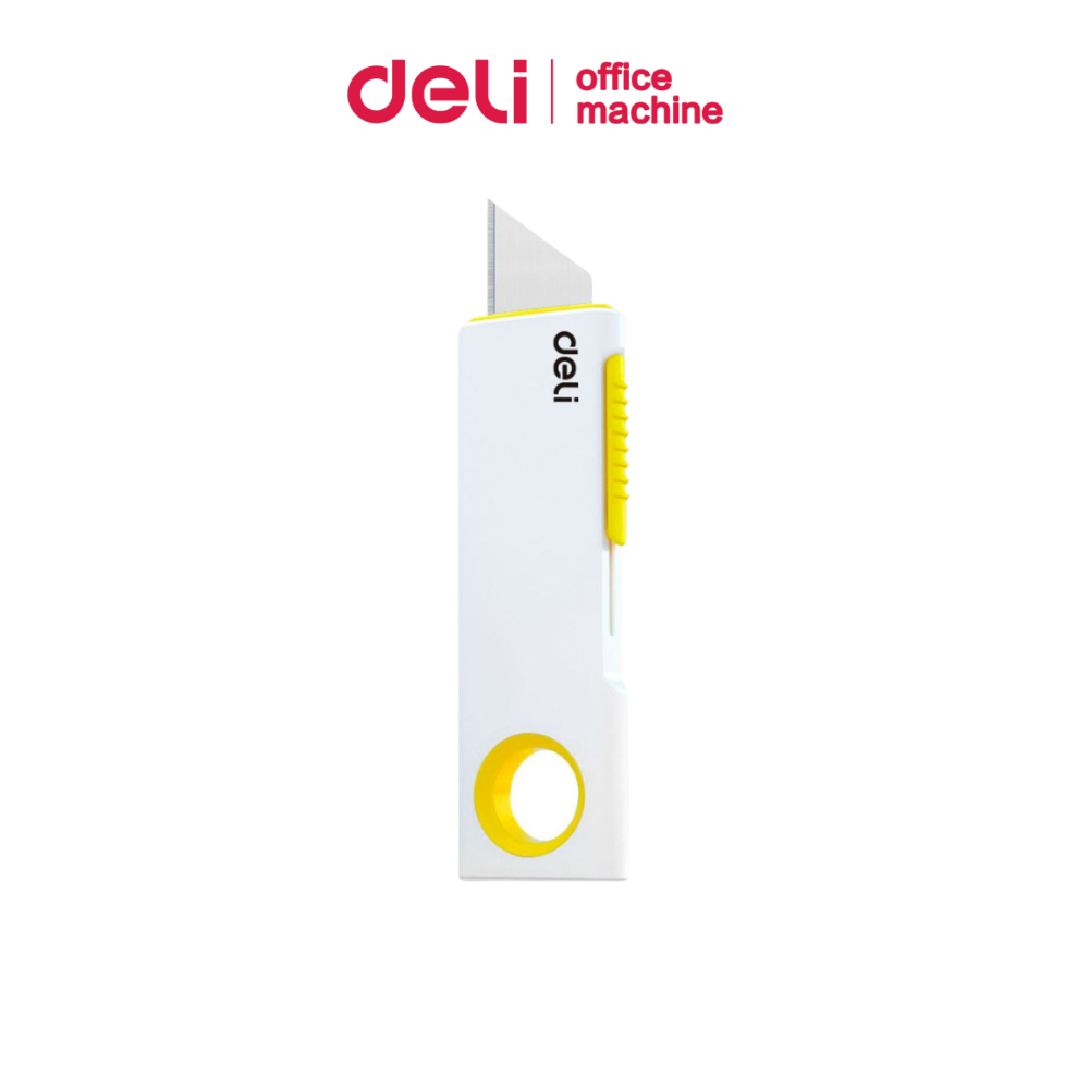 Deli คัตเตอร์มินิ คัตเตอร์ตัดกระดาษ ใบมีดคม แบบเด้งกลับ มีห่วงแขวน พกพาสะดวก อเน