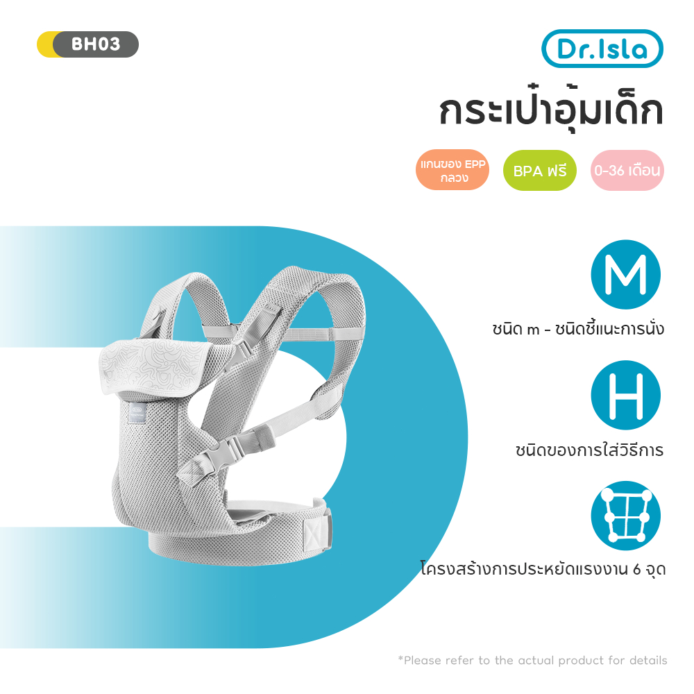 Dr.isla เป้อุ้มเด็กแรกเกิด ผ้าระบายอากาศ ที่นั่งรูปตัว M เบาะรองนั่งปรับระดับได้ ป้องกันศีรษะ 0-36 เดือน BH03