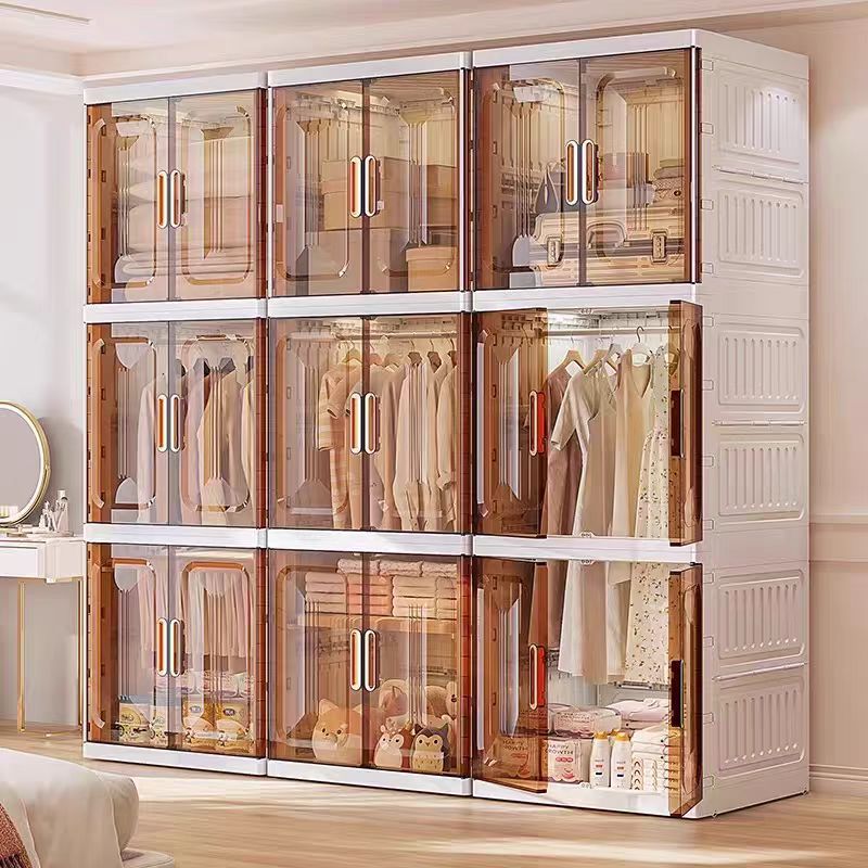 Kaman ตู้เสื้อผ้า พับได้ ผู้ใหญ่ ประตูโปร่งใส ดีไซน์มินิมอล ทนทาน กันชื้น กันน้ำ เหมาะห้องนอน คอนโด