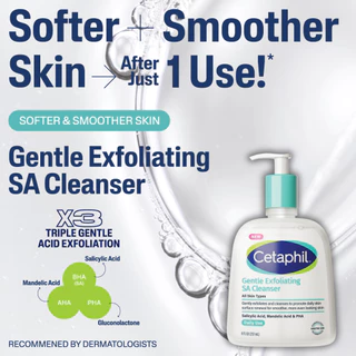 [แพ็คคู่] เซตาฟิล Cetaphil Gentle Exfoliating SA Cleanser เจลล้างหน้า สำหรับผิวไม่เรียบเนียน เป็นสิว ผิวแพ้ง่าย 473ml