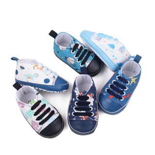 Babyonline(X076)2C4-5 (ส่งด่วน1วัน)รองเท้าผ้าใบสำหรับเด็กหัดเดินสีพื้น รองเท้าลายการ์ตูนน่ารัก พื้นนิ่ม มีกันลื่น
