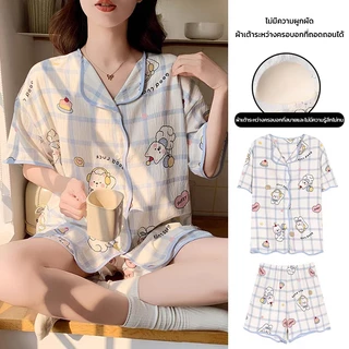 💚พร้อมส่ง💚ชุดนอนผู้หญิง มีบราในตัว ชุดนอนแขนสั้นขาสั้น ลายการ์ตูน เนื้อผ้าใส่สบาย น่ารัก ขนาดใหญ่ M-4XL