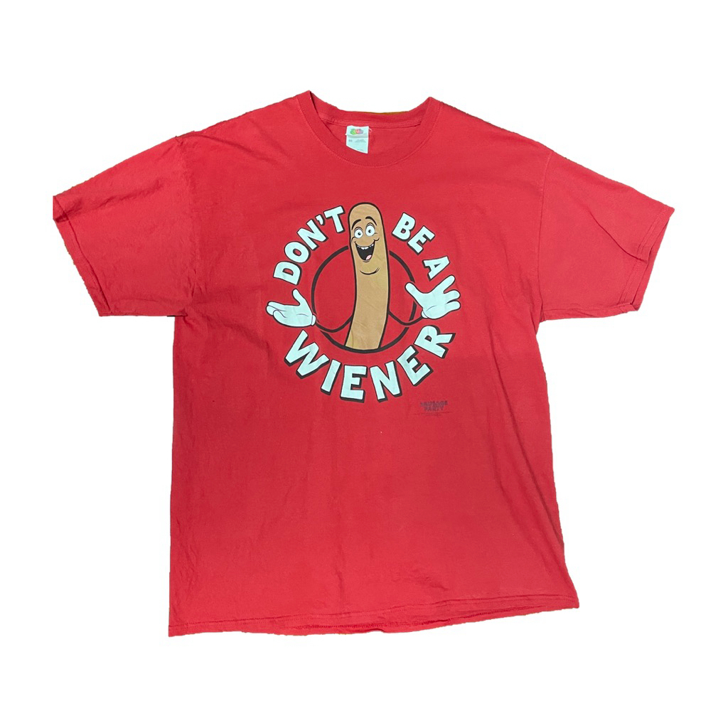 เสื้อยืดวินเทจ SAUSAGE PARTY  สวยสวย โทนสีแดง
