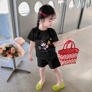 2-12 ปี ชุดเด็กผู้หญิง เสื้อยืดแขนสั้น+กางเกงขาสั้น 2 ชิ้น ผ้าระบายอากาศ น่ารัก สำหรับเด็กผู้หญิง