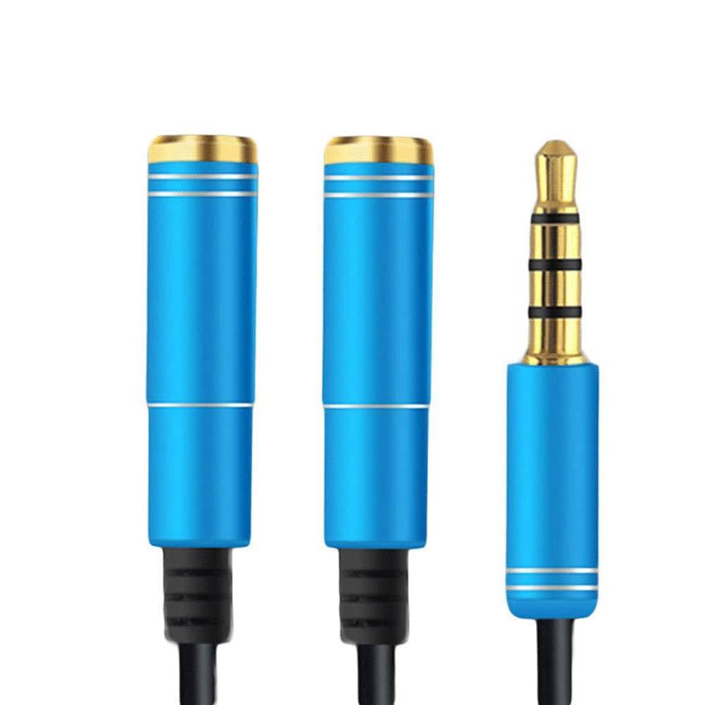 สายแปลงแยกไมค์และหูฟัง jack แยก AUX 3.5mm 1 ออก 2แปลงหูฟังคอมที่มี 2 เเจ็คให้ใช้มือถือ สีฟ้า