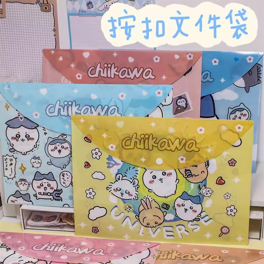 Chiikawa แฟ้มกระเป๋ากระดุม A4 ลายการ์ตูน Chiikawa