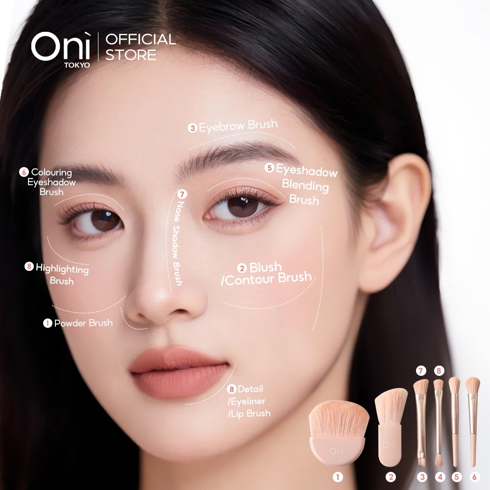 Oni 8 in 1 Mini Makeup Brush Set With Case ชุดแปรงแต ่ งหน ้ าแบบพกพาชุดเดินทางแปรงสามเณรเริ
